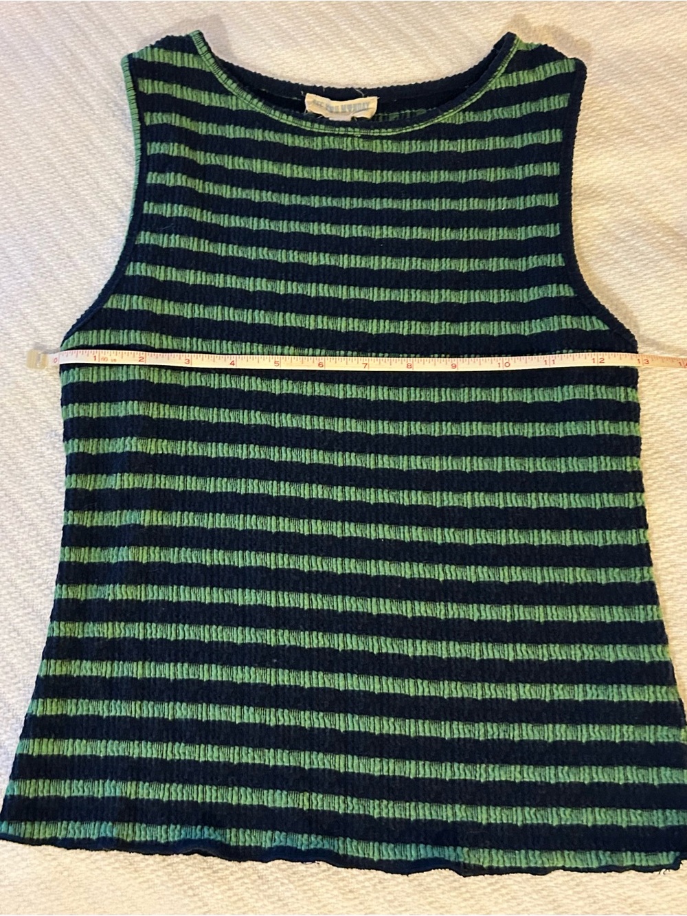 See You Monday Striped Sleeveless Knit Tank Top - Green/navy, size medium - Picture 9 of 12